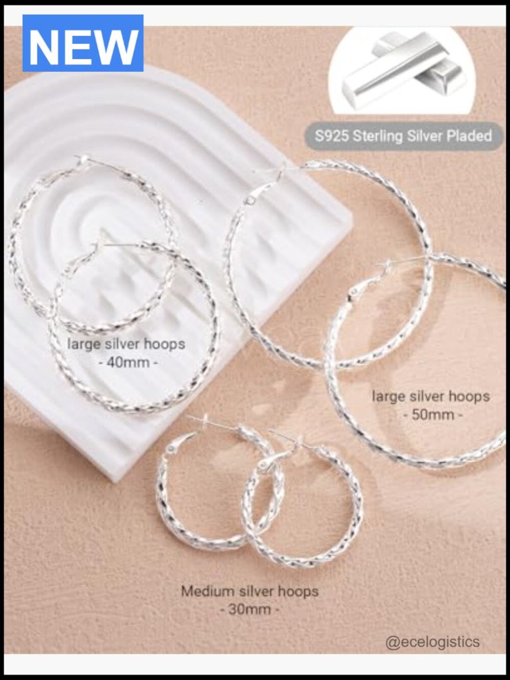 925 Sterling Silver Twist Hoop Earrings Lightweight 30-50mm Hypoallergenic - Picture 6 of 7